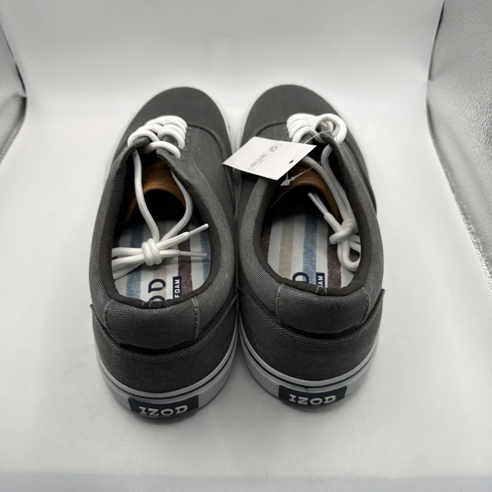 Izod Men's Size 13 Rangley Gray Lace-Up Casual Canvas Boat Shoes